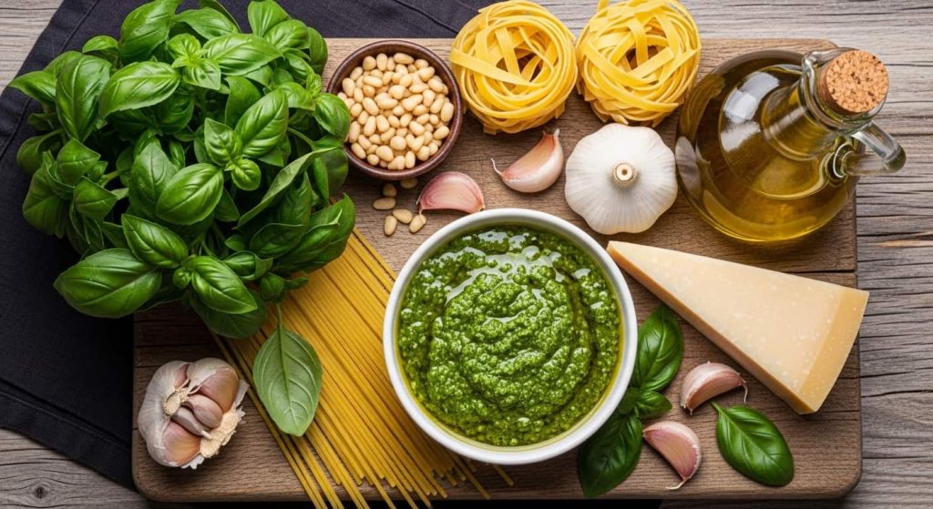 Pesto Soslu Makarna Malzemeleri